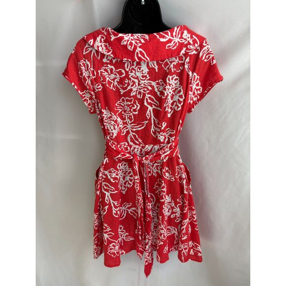 Free People Linen Red Floral Dress Size 6 Button Front Cottagecore Prairie Cute - Picture 5 of 11